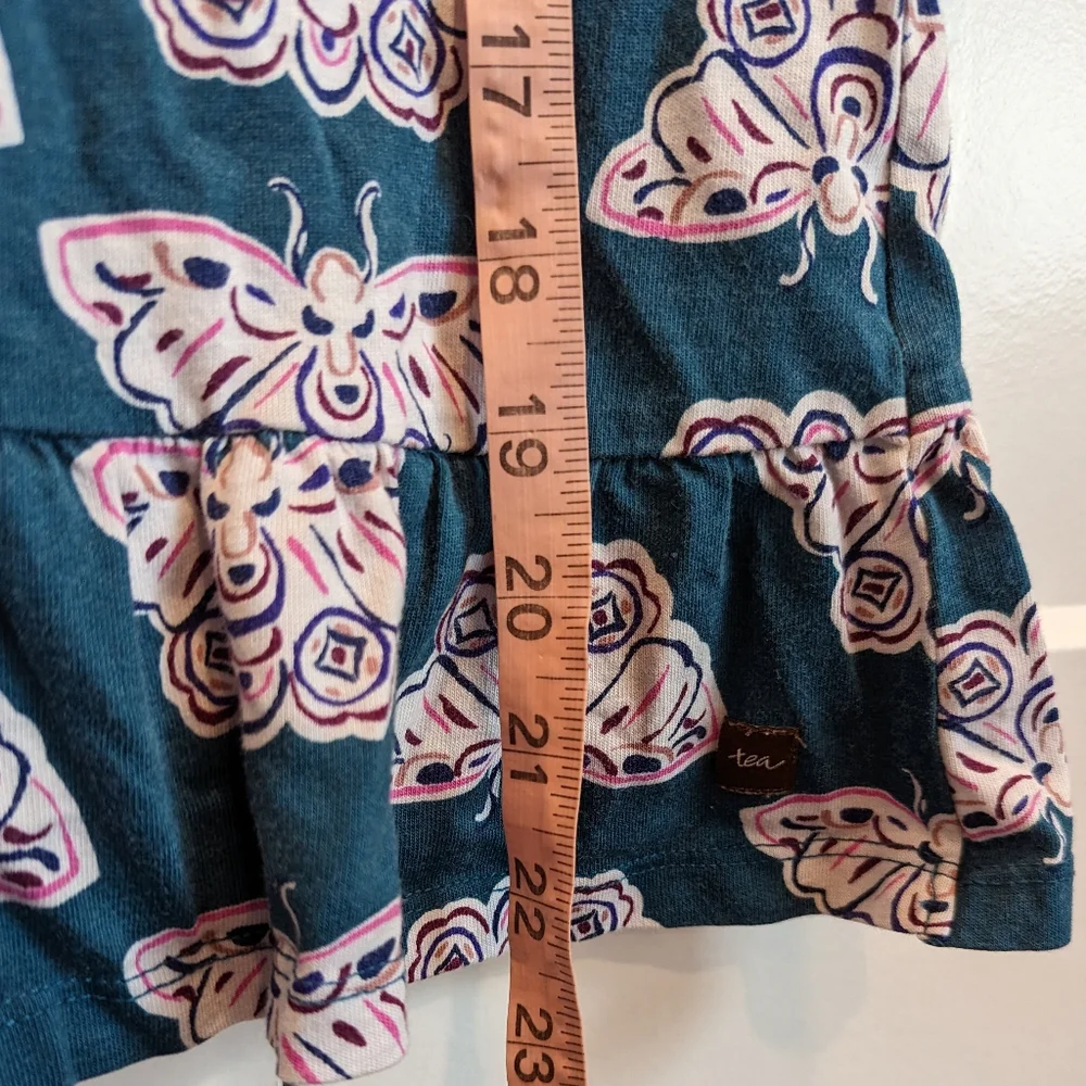 TEA butterfly print ruffle hem long sleeve dress size 6